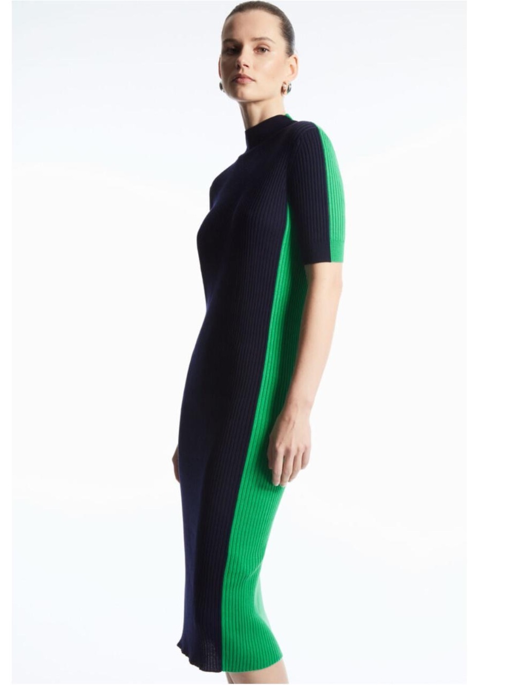 COS Green & Navy Colorblock Ribbed  Dress S